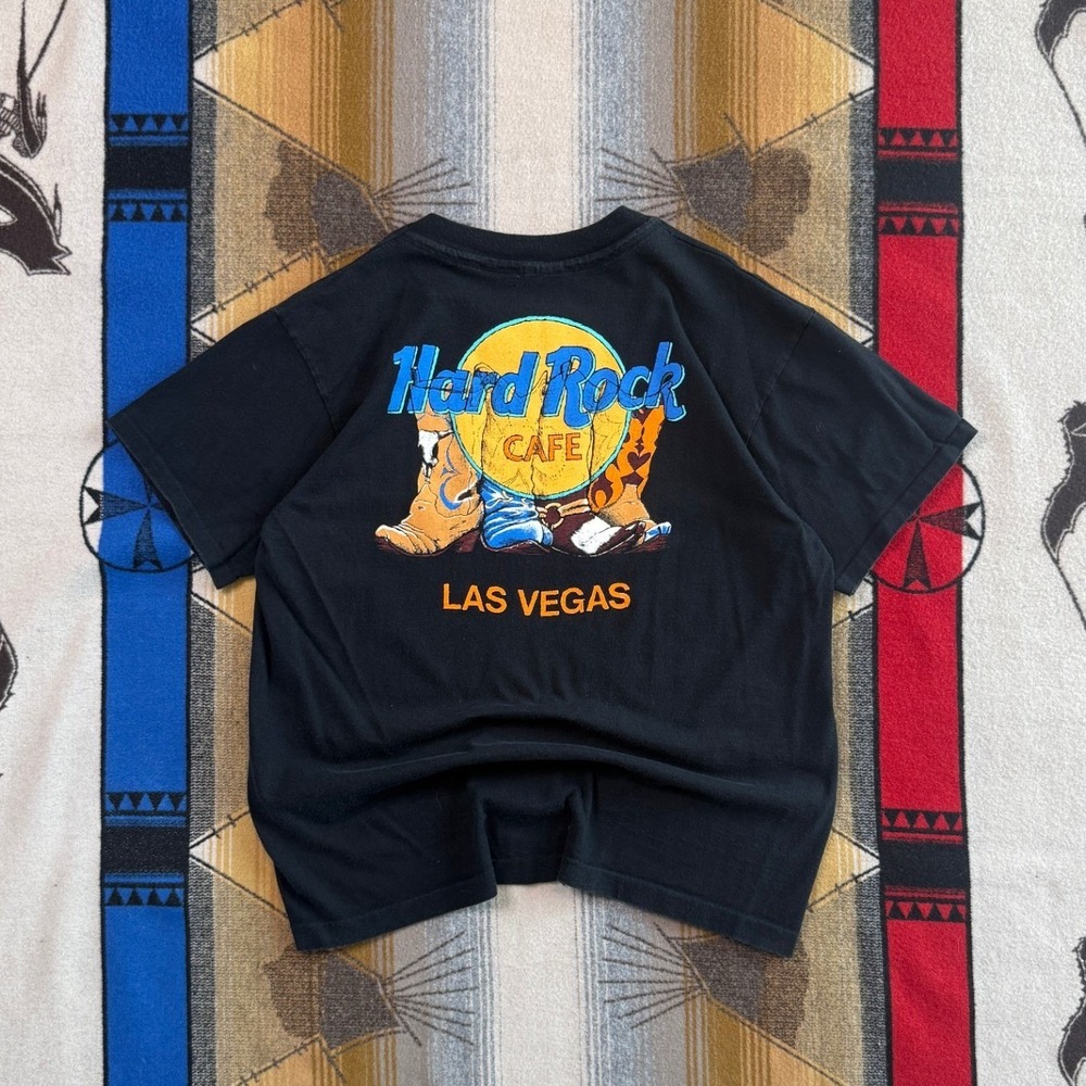 Vintage Hard Rock Cafe Las Vegas T-Shirt Mens Large Black Cowboy Boots USA Made
